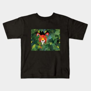 Cute Orange Tiger Peeking Out From Green Jungle Grass Kids T-Shirt